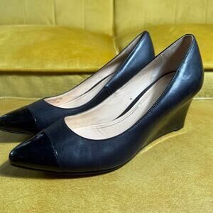 Cole Haan +Nike Air Justine Black Leather Cap Toe Pointed Pumps Heels Sz 7.5B